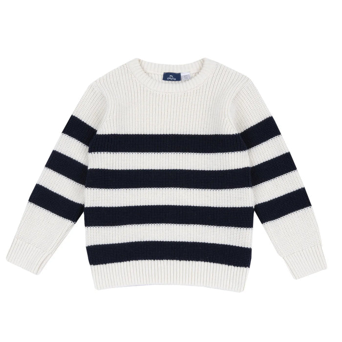 Boys White & Navy Striped Pullover
