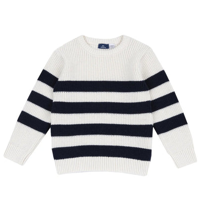 Boys White & Navy Striped Pullover