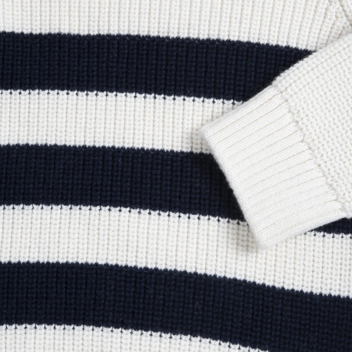 Boys White & Navy Striped Pullover