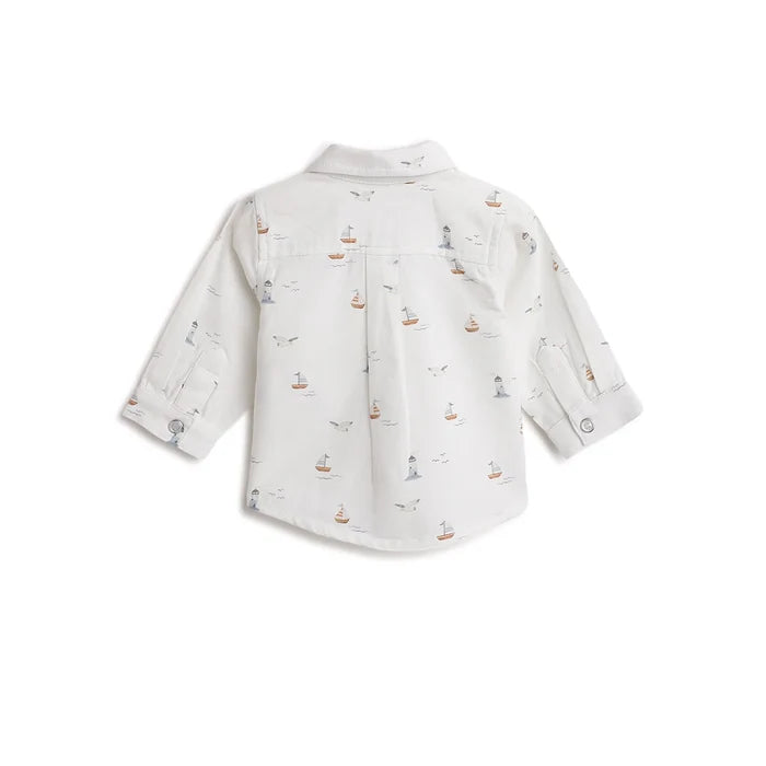 Boys White Printed Cotton Shirt