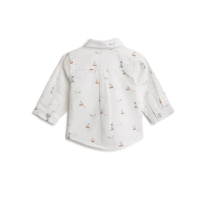 Boys White Printed Cotton Shirt