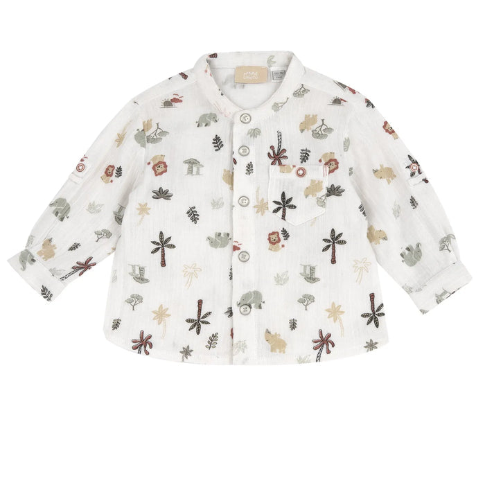Boys White Tropical Printed Shirt