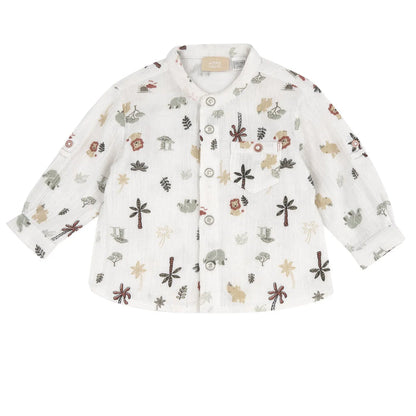 Boys White Tropical Printed Shirt