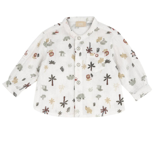 Boys White Tropical Printed Shirt