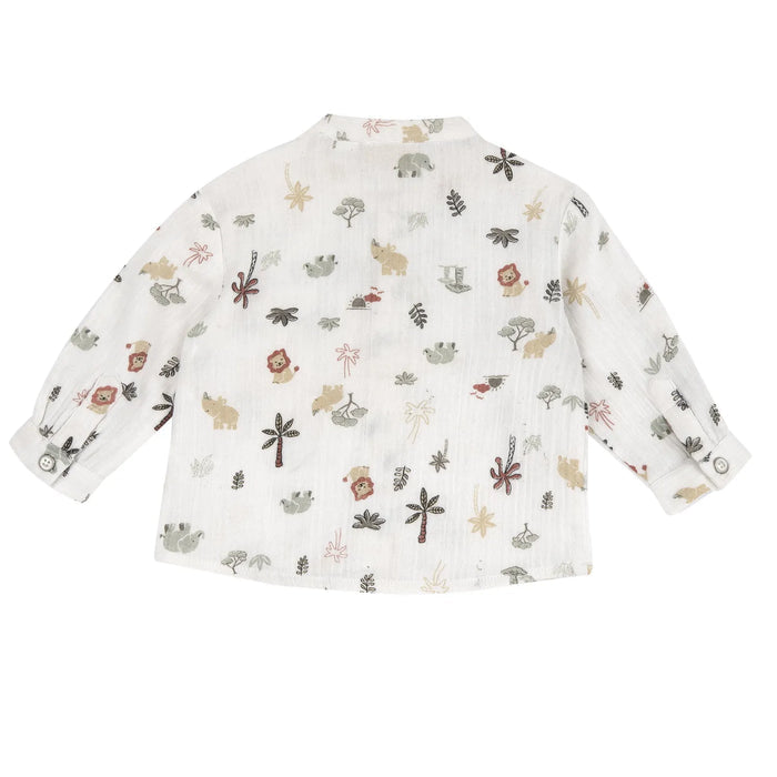 Boys White Tropical Printed Shirt