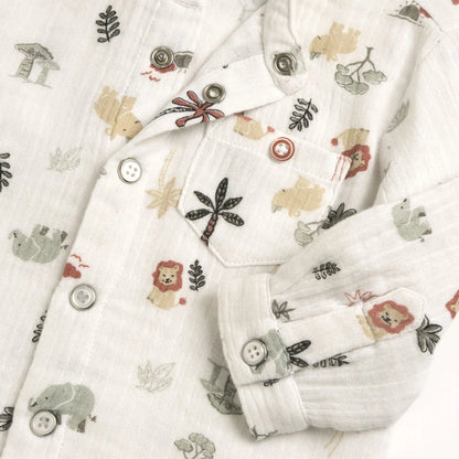 Boys White Tropical Printed Shirt