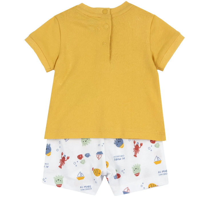 Boys Yellow and White Printed T-Shirt with Shorts