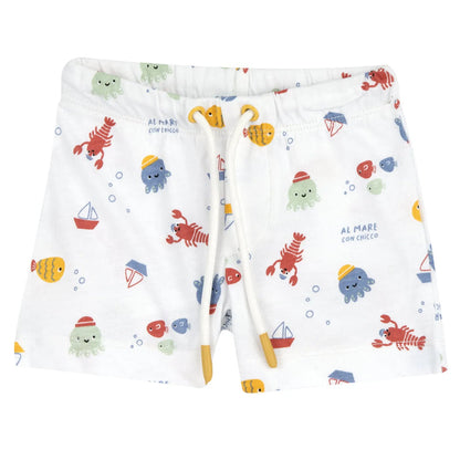 Boys Yellow and White Printed T-Shirt with Shorts