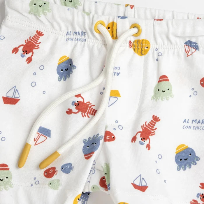 Boys Yellow and White Printed T-Shirt with Shorts