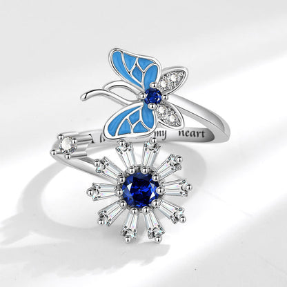 Butterfly Snowflake Rotating Anxiety Ring Adjustable 🇨🇳