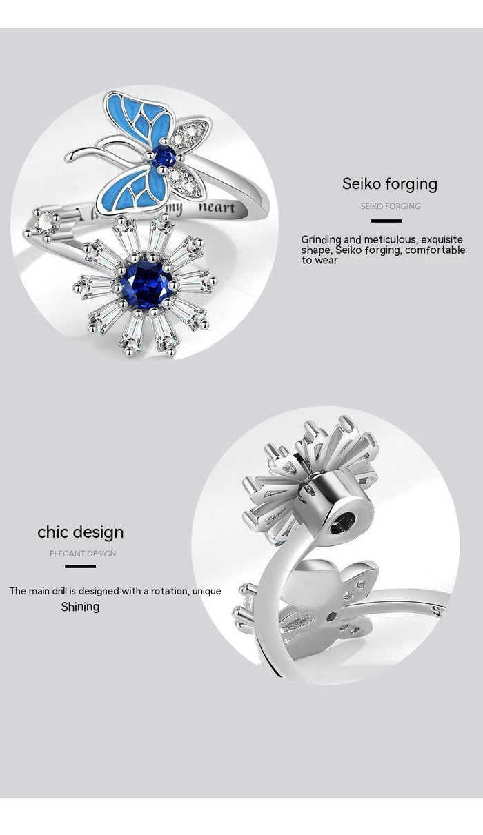 Butterfly Snowflake Rotating Anxiety Ring Adjustable 🇨🇳
