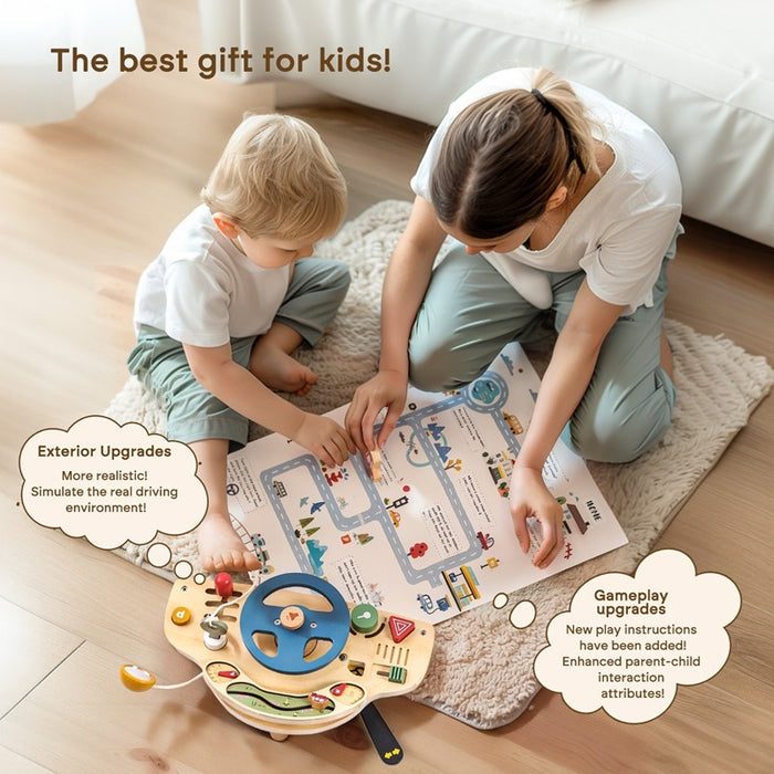 Car Busy Board Puzzle Children's Wooden Toys Simulation Steering Wheel 🇨🇳