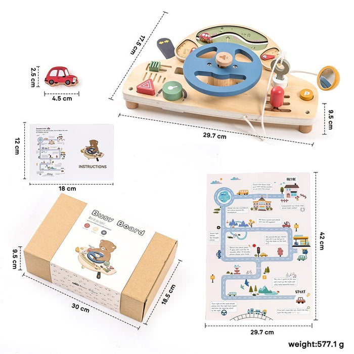 Car Busy Board Puzzle Children's Wooden Toys Simulation Steering Wheel 🇨🇳