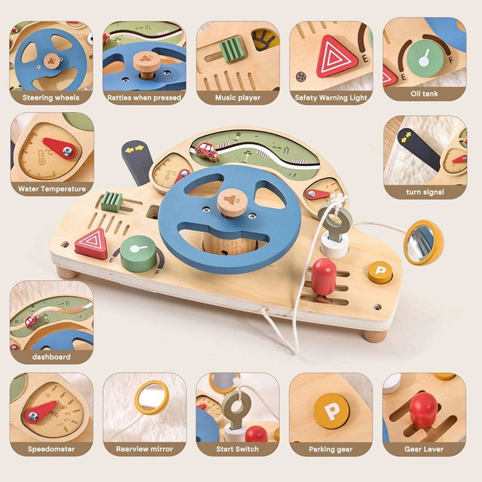 Car Busy Board Puzzle Children's Wooden Toys Simulation Steering Wheel 🇨🇳