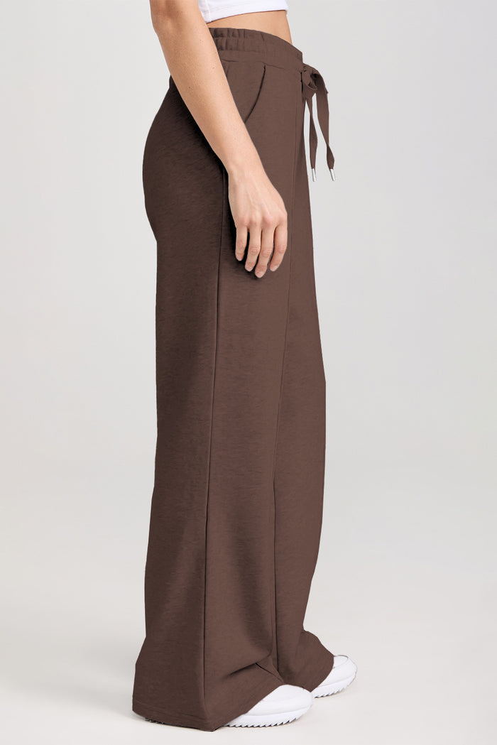 Dark Brown Solid Collared Sweatshirt and High Waist Pants Active Set 🇺🇸
