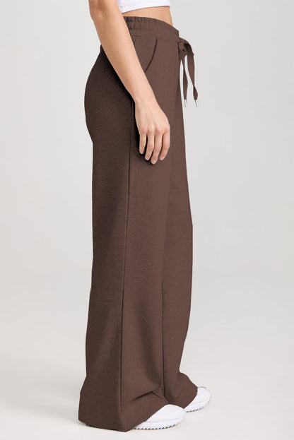 Dark Brown Solid Collared Sweatshirt and High Waist Pants Active Set 🇺🇸