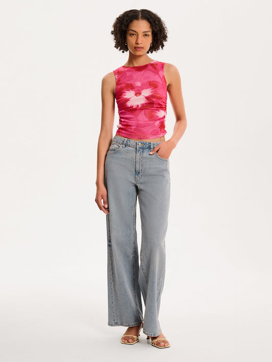 Delia Top in Brightest Floral Pink Print