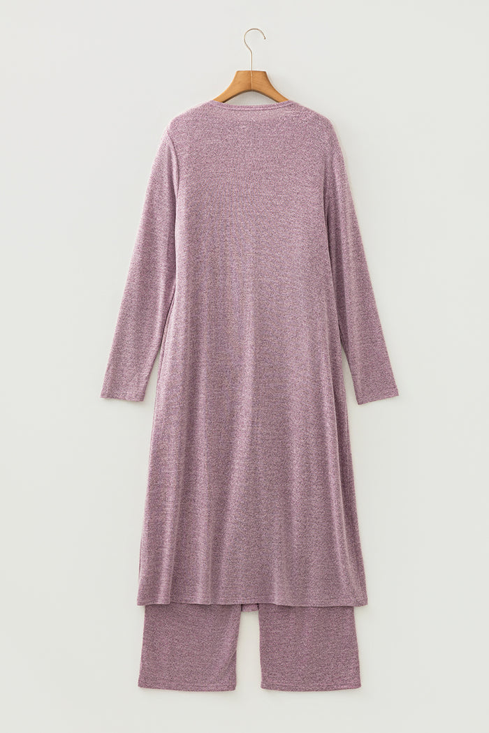 Delicacy 3pcs V Neck T Shirt Ribbon Knot Pants Open Duster 3pcs Lounge Set 🇺🇸