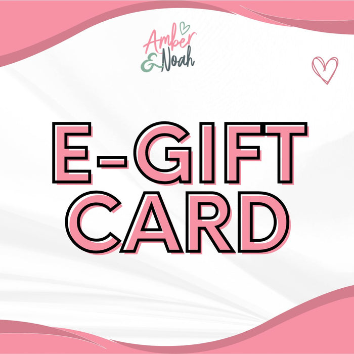 E-gift card with large "E-GIFT CARD" lettering and heart icons