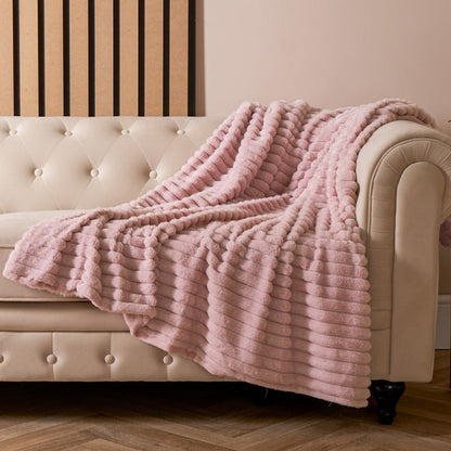 Faux Fur Thick Ribbed Throw - Blush 🇬🇧