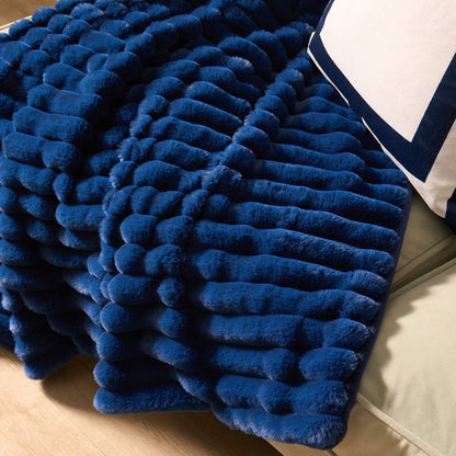 Faux Fur Thick Ribbed Throw - Navy 🇬🇧