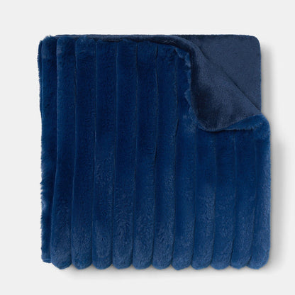 Faux Fur Thick Ribbed Throw - Navy 🇬🇧