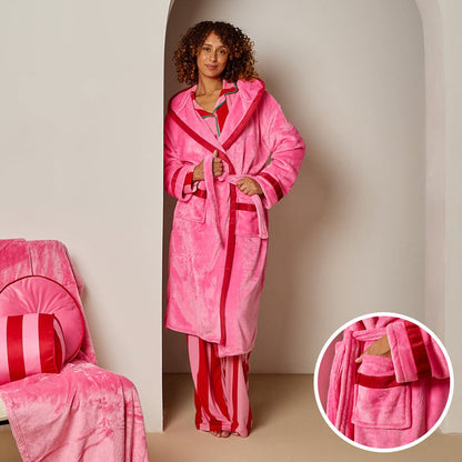 Flannel Fleece Piped Edge Dressing Gown, Adults - Pink/Red 🇬🇧
