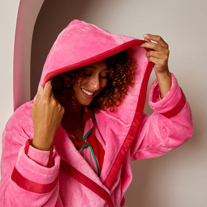Flannel Fleece Piped Edge Dressing Gown, Adults - Pink/Red 🇬🇧