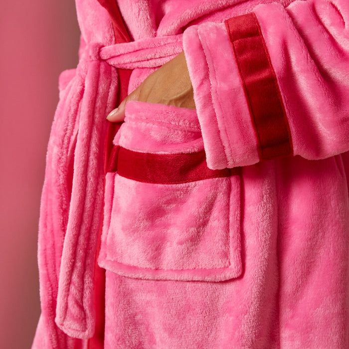Flannel Fleece Piped Edge Dressing Gown, Adults - Pink/Red 🇬🇧