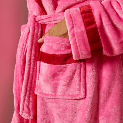 Flannel Fleece Piped Edge Dressing Gown, Adults - Pink/Red 🇬🇧