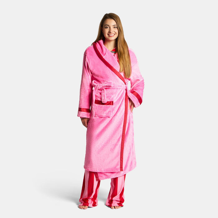 Flannel Fleece Piped Edge Dressing Gown, Adults - Pink/Red 🇬🇧