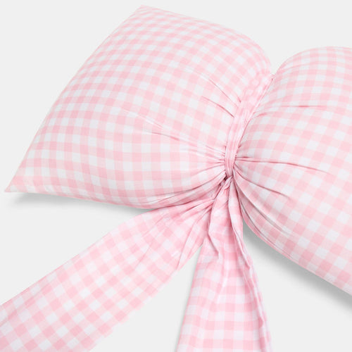 Gingham Print Bow Shaped Cushion - Pink 🇬🇧