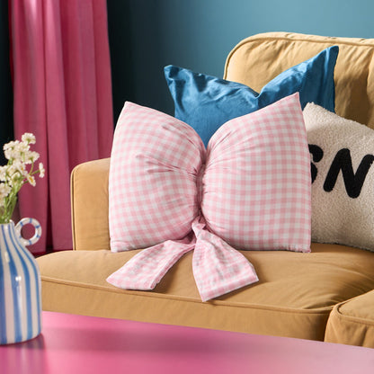 Gingham Print Bow Shaped Cushion - Pink 🇬🇧