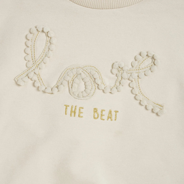 Girls Beige Embroidered Terry Sweatshirt