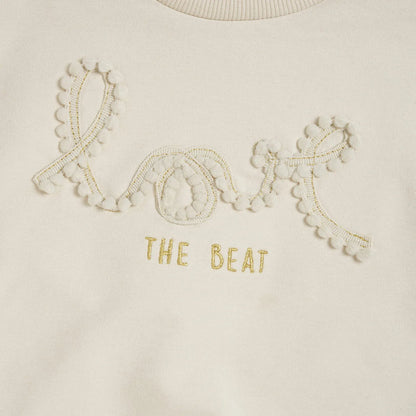 Girls Beige Embroidered Terry Sweatshirt