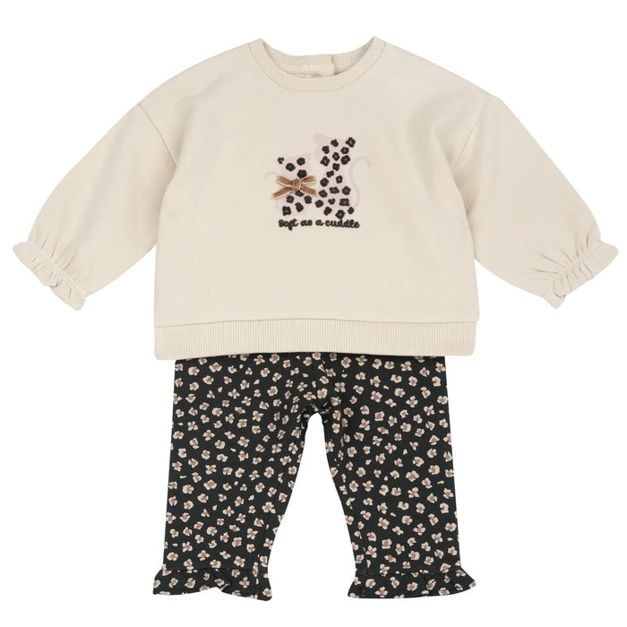 Girls Beige & Grey Applique Sweatshirt with Leggings
