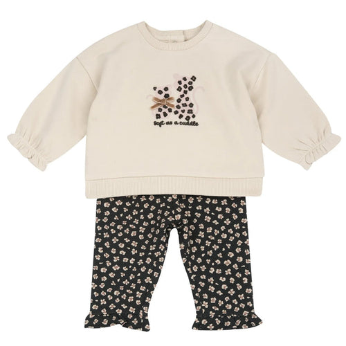 Girls Beige & Grey Applique Sweatshirt with Leggings