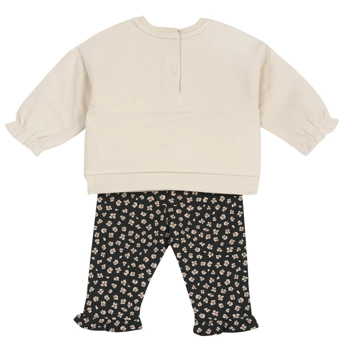 Girls Beige & Grey Applique Sweatshirt with Leggings