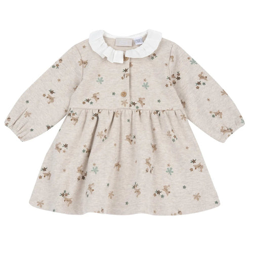 Girls Beige Printed A-Line Dress