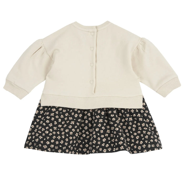 Girls Beige Printed Fleece Long Sleeve Dress