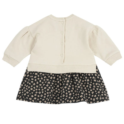 Girls Beige Printed Fleece Long Sleeve Dress