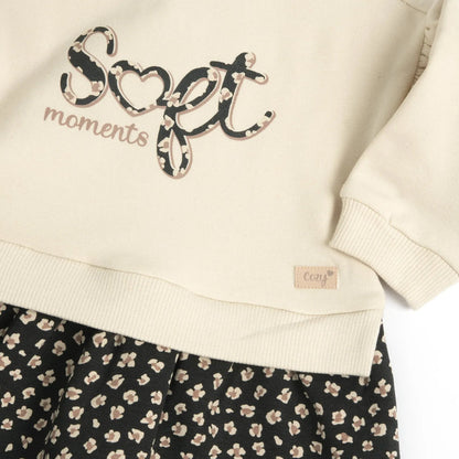 Girls Beige Printed Fleece Long Sleeve Dress
