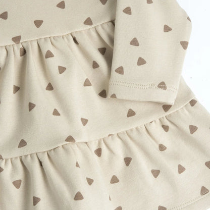 Girls Beige Printed Knitted Dress