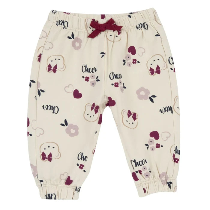 Girls Beige Printed Terry Joggers