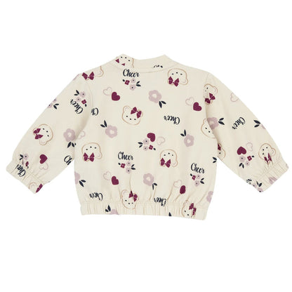 Girls Beige Printed Terry Sweatshirt