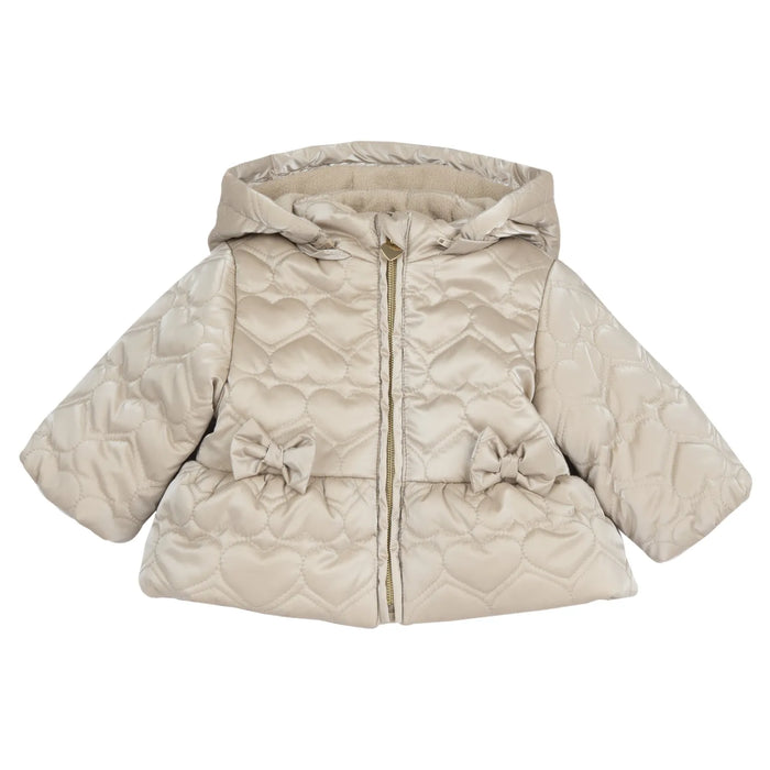 Girls Beige Self Design Polyester Jacket