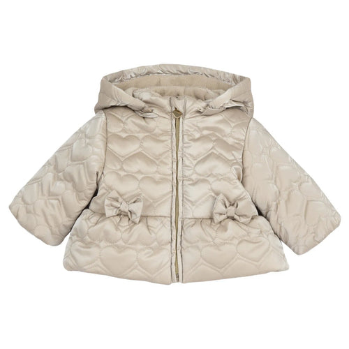 Girls Beige Self Design Polyester Jacket