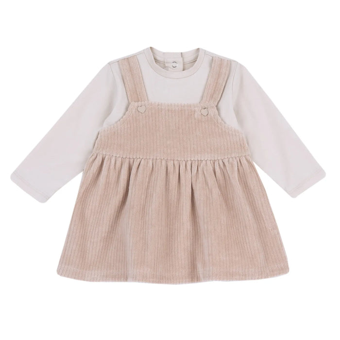 Girls Beige Solid Long Sleeve Dress