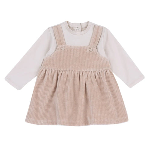 Girls Beige Solid Long Sleeve Dress
