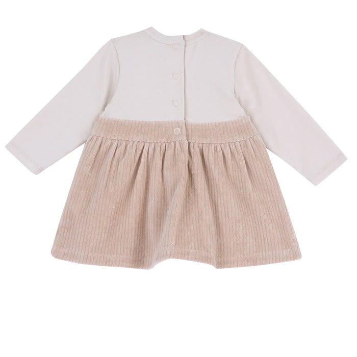 Girls Beige Solid Long Sleeve Dress